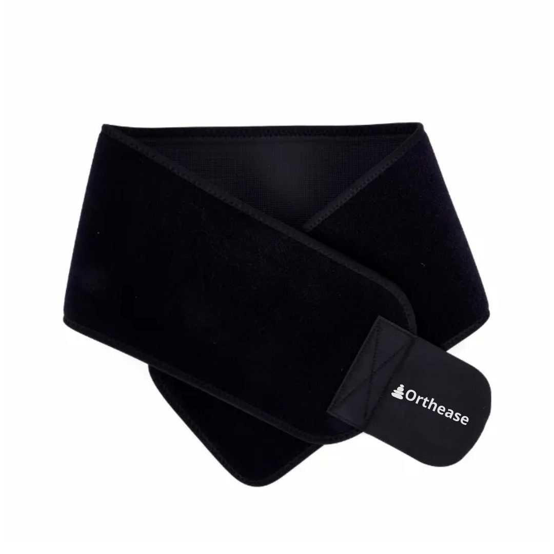 Flat lay of Orthease sweat wrap folded with logo visible on Velcro strap
