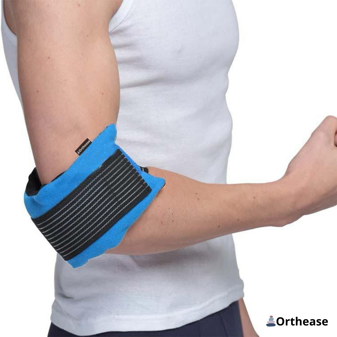 Orthease Gel Pack in use on elbow for cold or heat therapy